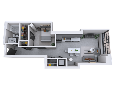 Floor plan for 1 bed, 1 bath, 642 sqft