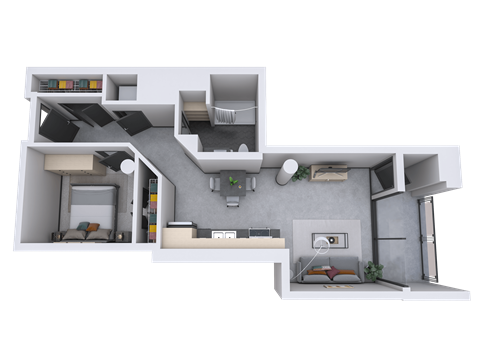 Floor plan for 1 bed, 1 bath, 640 sqft