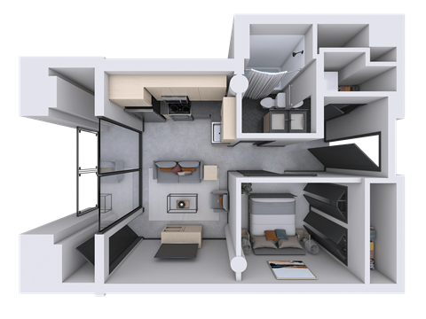 Floor plan for 1 bed, 1 bath, 517 sqft