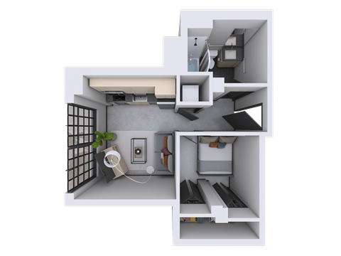 Floor plan for 1 bed, 1 bath, 528 sqft