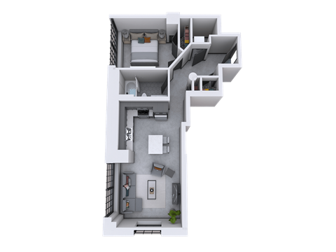 Floor plan for 1 bed, 1 bath, 759 sqft