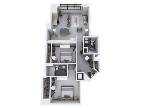 Floor plan for 2 beds, 2 baths, 1156 sqft