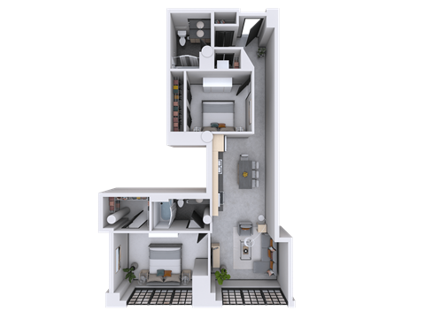 Floor plan for 2 beds, 2 baths, 1128 sqft