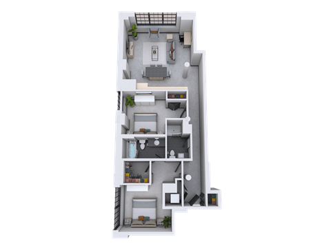 Floor plan for 2 beds, 2 baths, 1139 sqft