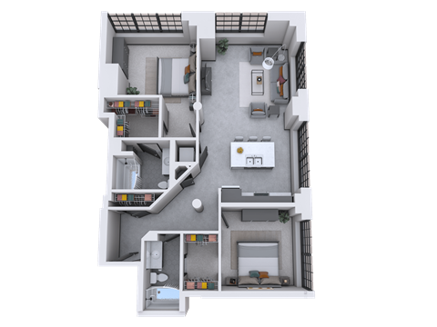 Floor plan for 2 beds, 2 baths, 1259 sqft