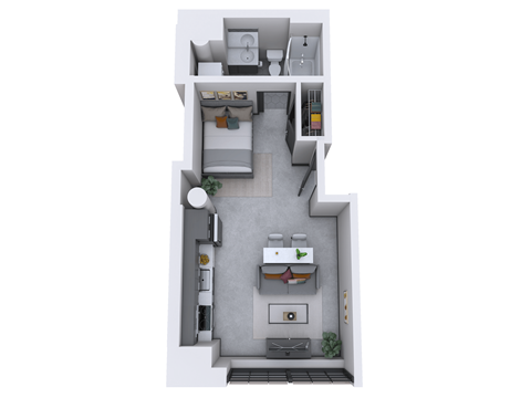 Floor plan for studio, 1 bath, 458 sqft