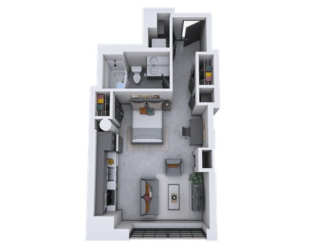 Floor plan for studio, 1 bath, 487 sqft