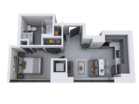 Floor plan for studio, 1 bath, 463 sqft