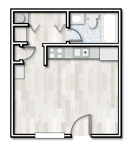 Floor plan for studio, 1 bath, 340 sqft