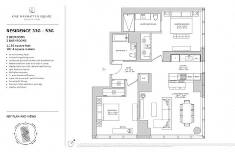 Floor plan for 1 bed, 1 bath, 1156 sqft
