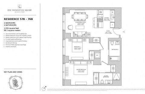 Floor plan for 1 bed, 1 bath, 1034 sqft