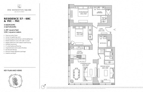 Floor plan for 1 bed, 1 bath, 1487 sqft