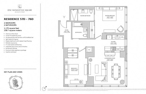Floor plan for 1 bed, 1 bath, 1170 sqft