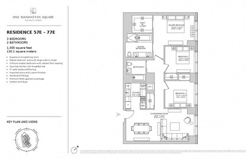Floor plan for 3 beds, 2 baths, 1400 sqft
