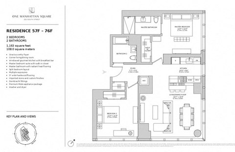 Floor plan for 1 bed, 1 bath, 1163 sqft