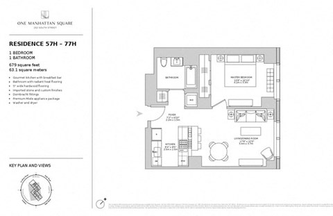 Floor plan for 2 beds, 2 baths, 679 sqft