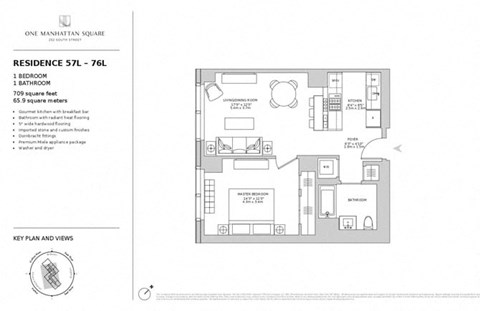 Floor plan for 2 beds, 2 baths, 709 sqft