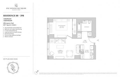 Floor plan for 2 beds, 2 baths, 696 sqft