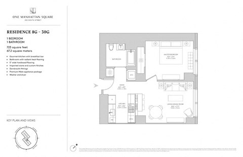 Floor plan for 2 beds, 2 baths, 723 sqft