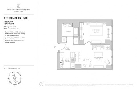 Floor plan for 2 beds, 2 baths, 695 sqft