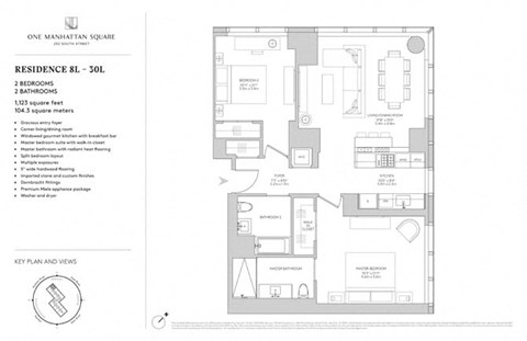 Floor plan for 2 beds, 2 baths, 1123 sqft