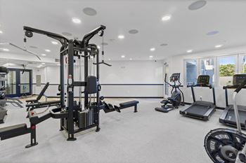 A well-equipped gym with a variety of exercise machines.