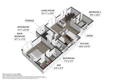 Floor plan for 2 beds, 2 baths, 900 sqft