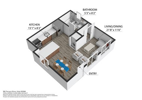 Floor plan for studio, 1 bath, 500 sqft