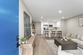 Living room with kitchen view