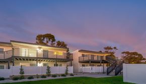 San Clemente apartment for rent - a view of the back of the house at sunset at Seaview Terrace Apartment Homes, California