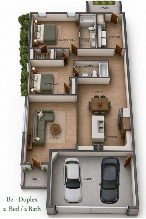 Floor plan for 2 beds, 2 baths, 1220 sqft