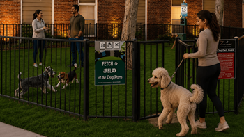 Residents enjoying the dog park with their pets