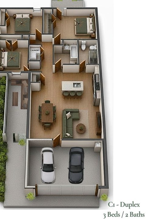 Floor plan for 3 beds, 2 baths, 1282 sqft