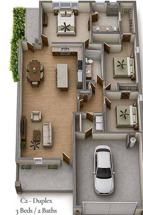 Floor plan for 3 beds, 2 baths, 1441 sqft