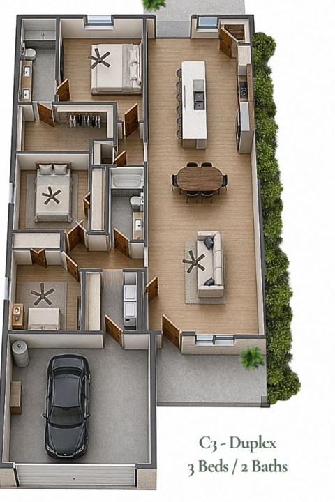 Floor plan for 3 beds, 2 baths, 1516 sqft
