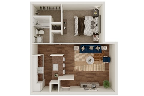 Floor plan for 1 bed, 1 bath, 659 sqft