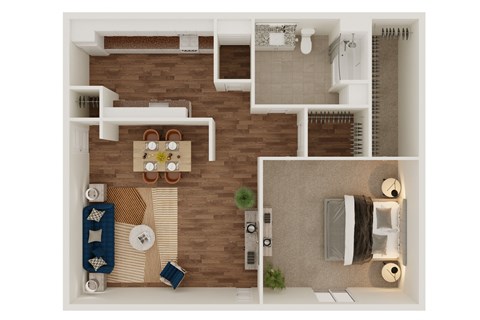 Floor plan for 1 bed, 1 bath, 691 sqft