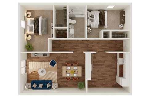 Floor plan for 1 bed, 1 bath, 760 sqft