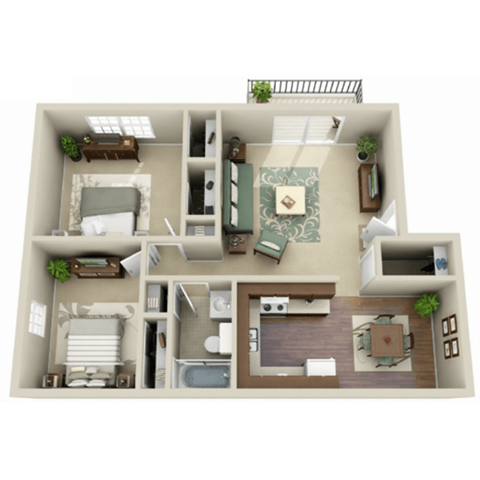Floor plan for 2 beds, 1 bath, 800 sqft