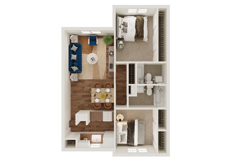 Floor plan for 2 beds, 2 baths, 920 sqft