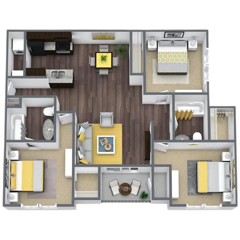 Floor plan for 3 beds, 2 baths, 1189 sqft
