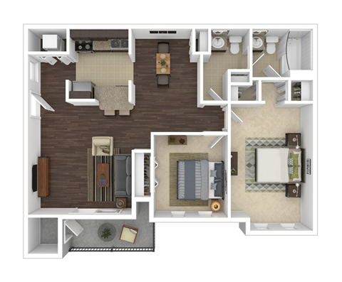 Floor plan for 2 beds, 1.5 baths, 970 sqft