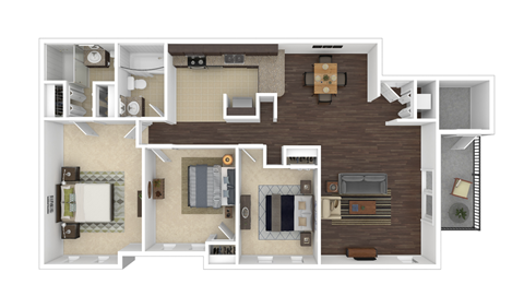 Floor plan for 3 beds, 2 baths, 1220 sqft