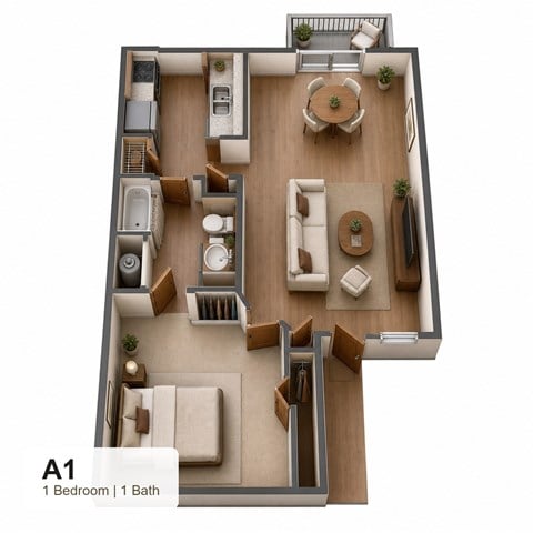 Floor plan for 1 bed, 1 bath, 650 sqft