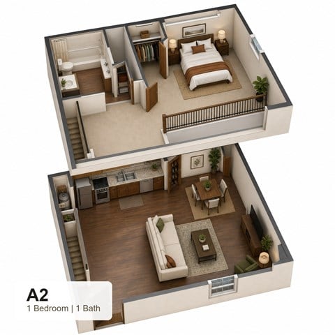 Floor plan for 1 bed, 1 bath, 674 sqft