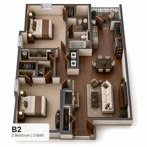 Floor plan for 2 beds, 2 baths, 1015 sqft