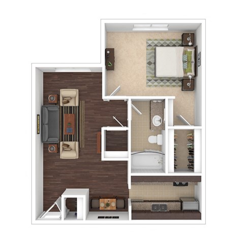 Floor plan for 1 bed, 1 bath, 700 sqft