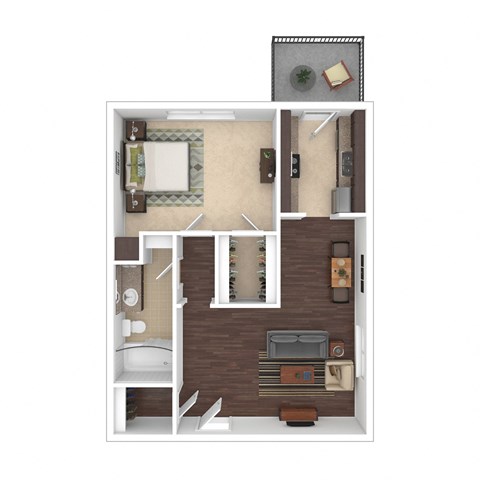 Floor plan for 1 bed, 1 bath, 620 sqft
