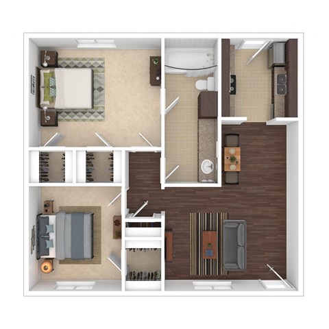 Floor plan for 2 beds, 1 bath, 860 sqft