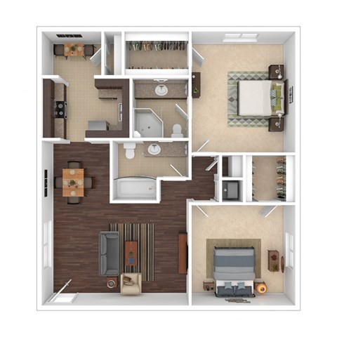 Floor plan for 2 beds, 2 baths, 1055 sqft